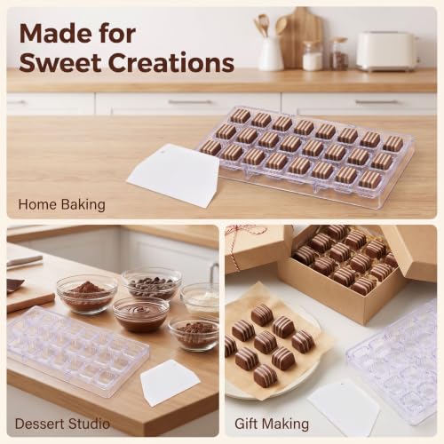 24 Grid Chocolate Candy Mold PC Polycarbonate Chocolate Making Mould with Scraper (Cylindrical Corrugated Shape) - color: Cylindrical Corrugated Shape
