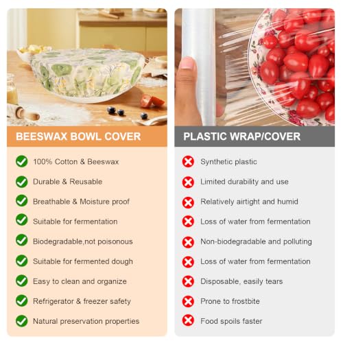 2Pcs 10inch Reusable Beeswax Elastic Bowl Covers for Bread Proofing - style: Rose
