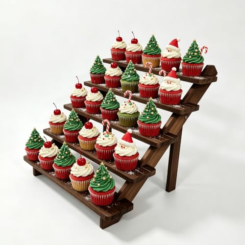 Wood Display Stand 5 Tiered Cupcake Dessert Display Snack Stepped Rack Wooden Tiered Cookie Display Table Trays Food Display Risers for Christmas Party Vendor Wedding Farmhouse Decor (5 Tier) - size: 5-Layer Cake Rack