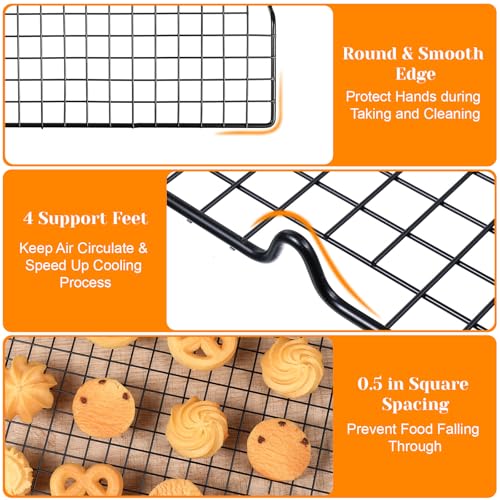 5PCS 15.74" x 9.84" Black Stainless Steel Cooling Racks for Baking, Cooking, Roasting, and Grilling, Baking Rack Oven Safe & Dishwasher Safe Heavy Duty Wire Rack Set