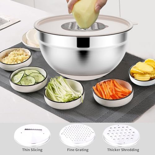 Rottay 20PCS Stainless Steel Mixing Bowls with Airtight Lids Set - color: oatmeal