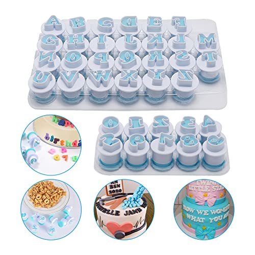 26PCS/Set Cookie Stamp Impress Cookie Cutters Alphabet Letter Cake Biscuit Mold Letter Shape DIY Cookie Biscuit Alphabet Cake Tool Embosser Cutter (Upper Case Shape with Number) - size: Style 2
