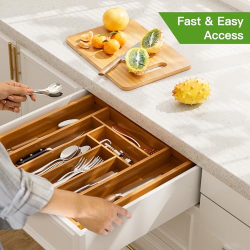 Pipishell Expandable Bamboo Silverware Drawer Organizer, Brown, Large - color: Brown, size: Large
