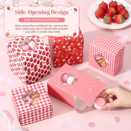 Eaasty 60 Packs Strawberry Cookie Boxes with Window 4x4x2.5 Inches - style: Strawberry
