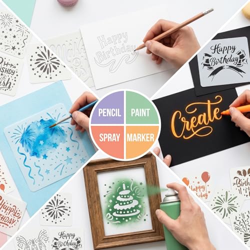 20Pcs 4x4Inch Reusable Birthday Stencils Set for DIY Happy Birthday Cookie/Wood/Wall/Fabric Decor/DIY Crafts (2)