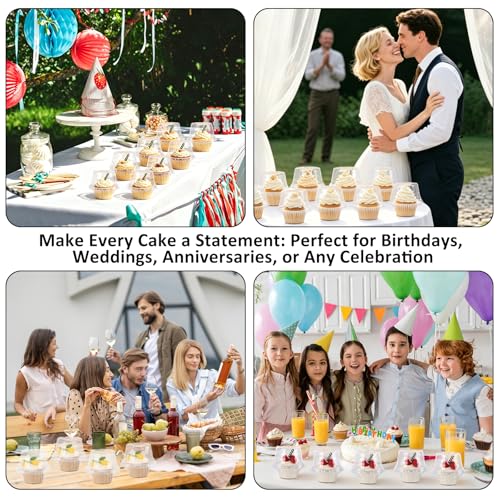 100 Pack Individual Cupcake Containers with 2 Type Stickers, Cupcake Boxes