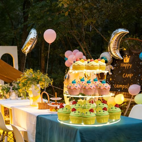 Round Cupcake Stand with Yellow Lights, 3 Tier Cupcake Tower for Party - color: Yellow Light, size: 3 Tier Round
