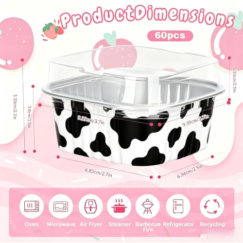60Pack 5oz Cow Mini Cake Pans with Lids Baking Cups Aluminum Foil Pans Tins, Individual Dessert Cups Containers for Sales,Party,Picnics - color: Cow