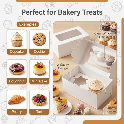 18-Pack 2-Cupcake Boxes with Clear Window, 6.3 x 3.54 x 2.95 Inch