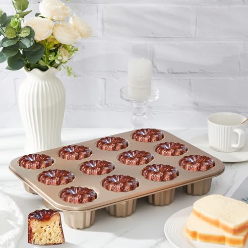 FoldTier 2 Pcs Canele Mold Cake Pan 12 Cavity Cannoli Tubes Molds Non-stick Canele Muffin Bakeware Cupcake Pan French Custard Canele Cake Traditional Pastry Baking Molds for Oven Baking