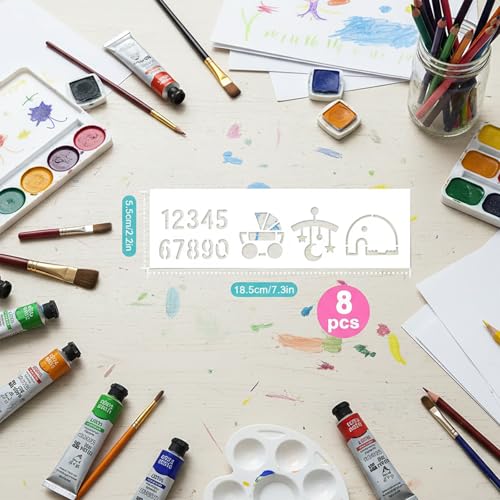 Cute Baby Shower Stencils for Painting, 8Pcs Baby Shower Reusable Stencil Cookies Sugar Cake Baking Stencils