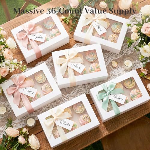 HANSGO 6 Count Cupcake Boxes, 6 PCS Cupcake Containers with Window - color: White