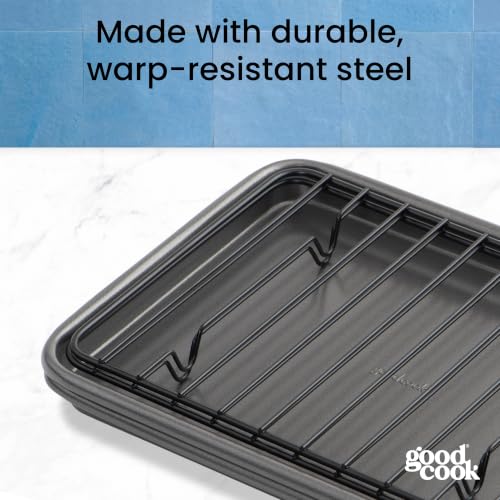 GoodCook Set of 2 Nonstick Steel 9" x 6" Toaster Oven Mini Baking Sheets with Racks, Gray - size: 9" x 6" (2- Piece Set) w/ Rack