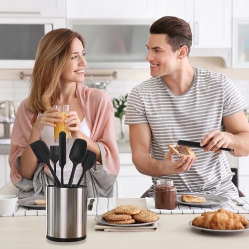 Silicone Spatula Set 6 Pack Food Grade Kitchen Utensils with Silicone Brush - color: Black