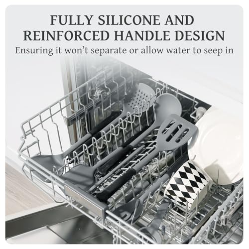 Kikcoin 43 PCS Silicone Kitchen Utensils Set, Cooking Utensils Set, Gray - color: Gray