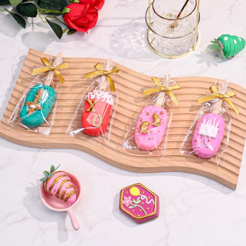 50pcs 4x6" Clear Cakesicle & Rice Krispie Treat Bags, Individually Wrapped. Includes Stick, Tie & Bow Kit. Perfect for Macarons, Candies, Apples, Cookies, Cakes, Ore Pops - Ideal Party Favors - color: Gold