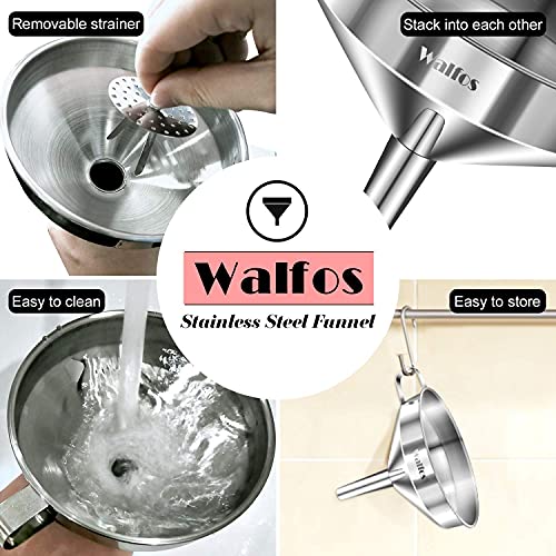 Large Stainless Steel Funnel, Walfos Kitchen Funnel with 2 Removable Strainer ＆ 1Pc Cleaning Brush, Perfect for Transferring of Liquid, Oils, Jam, Dry Ingredients & Powder (Big, 5.7") - color: 1pcs 5.7in Stainless Steel