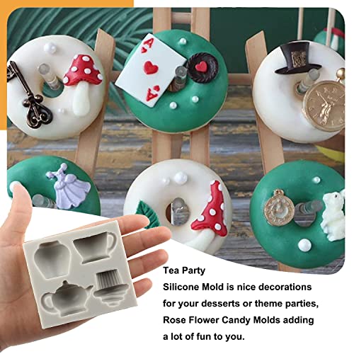 Sijiangmold Tea Party Silicone Molds Teapot Tea Cup Fondant Mold Set of 4