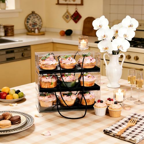 20Pcs Clear Cupcake Boxes with Handle, Cupcake Carrier for Party - color: Black