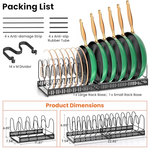MUDEELA Expandable Pot Pan Lid Organizers inside Cabinet, 14 Divider-Black - color: Black, size: 14 Dividers