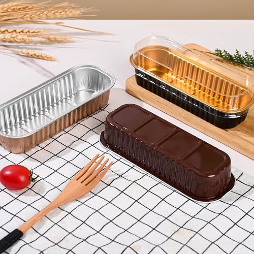 Findful Mini Loaf Baking Pans with Lids and Spoons (50 Pack, 6.8oz) Rectangle Aluminum Foil Baking Pans Tins Containers - Cupcake Containers Wrappers Cheesecake Creme Brulee Ramekins - color: Milk White