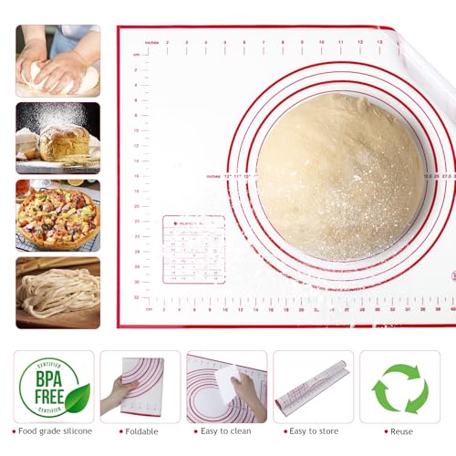 Adjustable Rolling Pin 19 Baking Tool Set and Silicone Baking Pastry Mat Set,Thickness Rings,Stainless Steel Dough Roller Rolling Pins for Baking Dough, Pizza, Pie, Pastrie(Red Mat) - color: Red Mat