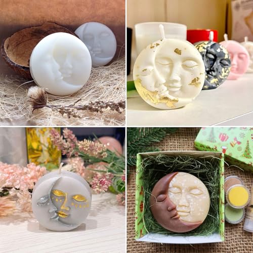 Sun and Moon Silicone Soap Mold 2Pcs Crescent Moon Face Silicone Soap Mold Bath Bomb Molds for Homemade Lotion Bar Polymer Clay DIY Candle Resin Making Wax Candy Chocolate - color: Pink