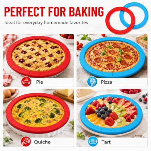 Adjustable Silicone Pie Crust Shield Edge Protector 2 Pcs Blue&Red - color: Red and Blue