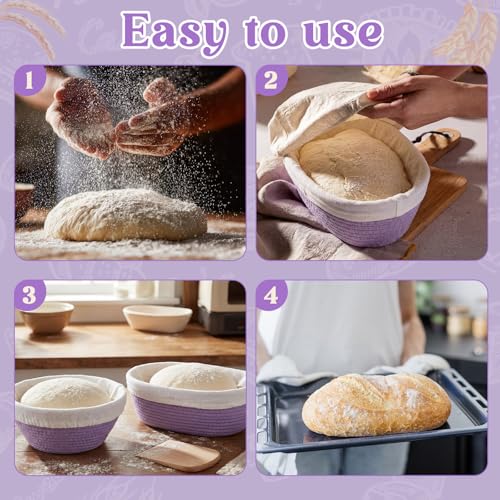2 Pcs Banneton Bread Proofing Basket with Liners, Purple - color: Purple