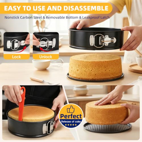 3PCS Springform Pan Set, 4, 7, 9 Inch Cheesecake Pans, Removable Bottom