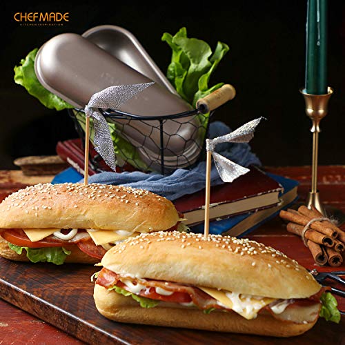 CHEFMADE Mini Loaf Pan Set, 7-Inch 4Pcs Non-Stick Hotdog-Shaped Bread and Cake Bakeware for Kitchen Baking (Champagne Gold) - size: 03 - 7" Hotdog 4Pcs