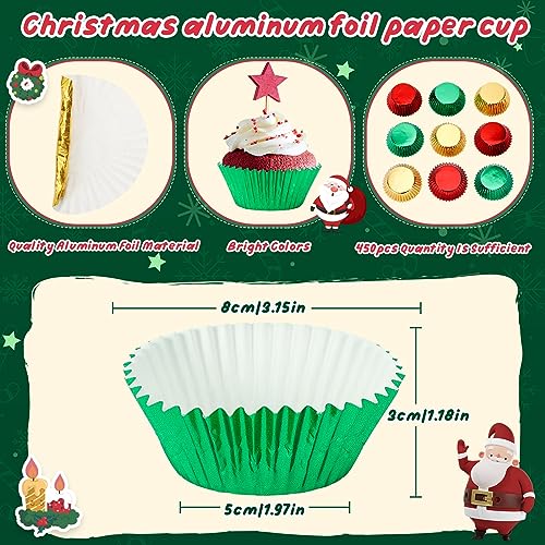 SANNIX 450Pcs Foil Cupcake Liners Christmas Metallic Cupcake Liners - color: Red Green Gold