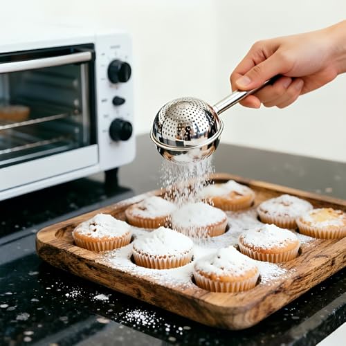 2Pcs Flour Duster Sifter for Baking,304 Stainless Steel Powdered Sugar Shaker Duster with Handle Small Sifter Tool Baking Supplies for Home Bakers Flour Sugar Spices Dusting Wand Kitchen Gadgets