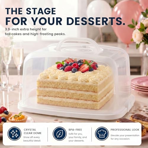 VGOODALL Cake Carrier, 12 Capacity Large Cupcake Holder, 3-in-1 Rectangular Cake Containers for Pies Muffin Candies Fruits Snacks, Dessert Storage Box for Parties, Picnics, Baking(14.8×10.9×3.1) - color: White
