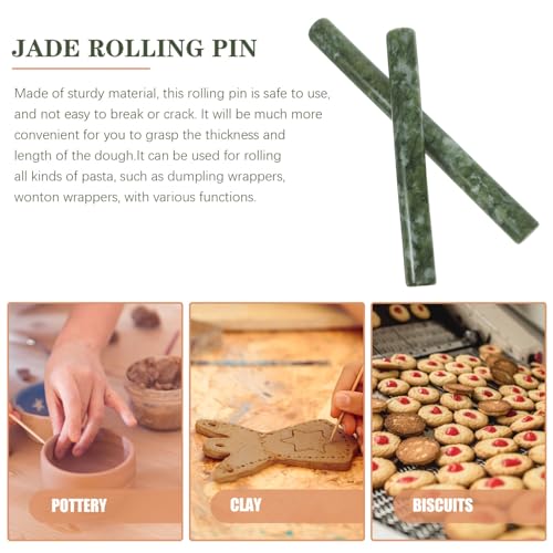 Alipis Jade Rolling Pin Set 10.23 Inch Natural Stone Dough Roller for Dumpling Wrappers and Pasta Non-Stick Surface Ergonomic Kitchen Baking Tool