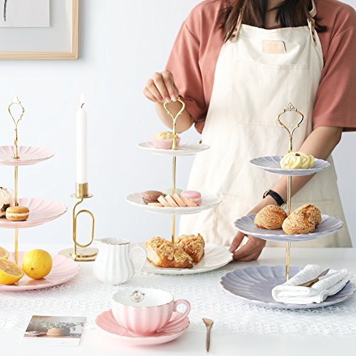 Sweejar 3 Tier Ceramic Cake Stand Wedding, Dessert Cupcake Stand for Tea Party Serving Platter (White) - color: White