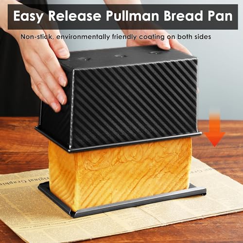 Pullman Sandwich Bread Loaf Pan with Lid, Nonstick Aluminized Steel - color: Black, size: 8.3inch
