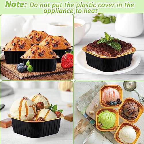 Aoriher 150 Pcs 10 oz Square Foil Cake Pans with Lids - color: Black, Gold