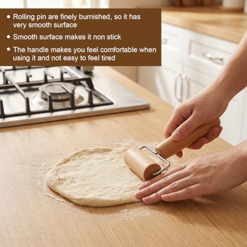 2Pcs Small Dough Roller with Handle, Wooden T-Shape Non-Stick Rolling Pin