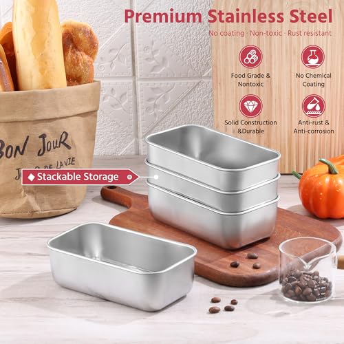 E-far Mini Loaf Pan Set of 8, Small Stainless Steel Bread Baking Pans for Oven, 6.3 x 3.5 Inch Tiny Meatloaf Pans for Homemade Bread Pound Cake Brownies, Non-toxic & Dishwasher Safe - size: Set of 8