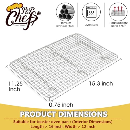 P&P CHEF 15.3 Inch Stainless Steel Cooling Baking Rack Set of 2 - size: 15.3 Inch