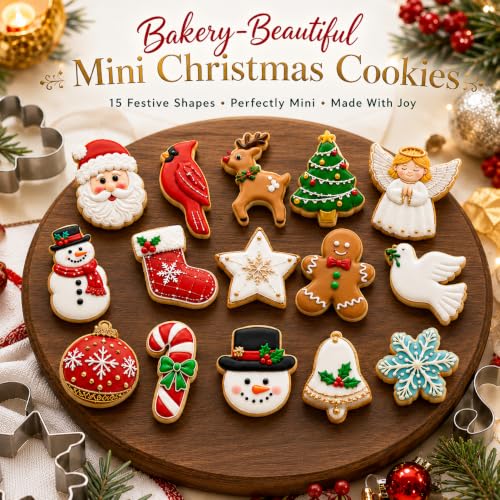 Mini Christmas Cookie Cutters, Metal Holiday Shapes, 15-Piece Set - style: mini christmas cookie cutter set
