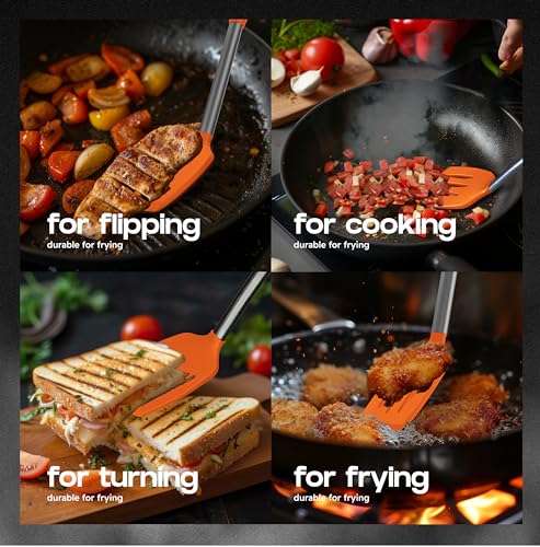 BakeRoyal Silicone Spatula Set - Turner Spatulas Silicone Heat Resistant 600°F - Slotted & Solid Silicone Spatulas for Cooking Fish, Eggs, Pancakes Flipper – Silicone Cooking Utensils Set – Orange - color: Orange