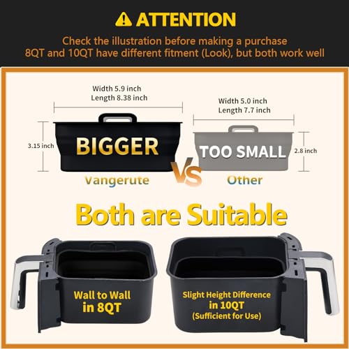 Collapsible Silicone Air Fryer Liners 8QT 10QT Ninja Dual (Black) - color: Black, size: 8QT