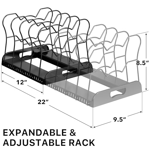 Simple Houseware Expandable Pan Rack 10 Adjustable Compartments, Black - color: Black, size: 10 Compartments