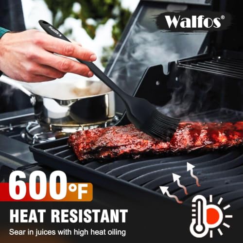 Walfos 600°F Heat Resistant Silicone Basting Brushes BPA Free Pastry Brush, Spread Oil Butter Sauce for BBQ Grill Baking Kitchen Cooking, Dishwasher Safe (2 SIZE) (Pack of 2) - color: Black, size: Large + Small (Pack of 2)