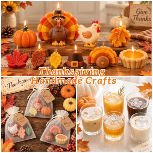 MEMOVAN Fall Thanksgiving Silicone Mold 3D Pumpkin Turkey Chocolate Molds - color: pink grey