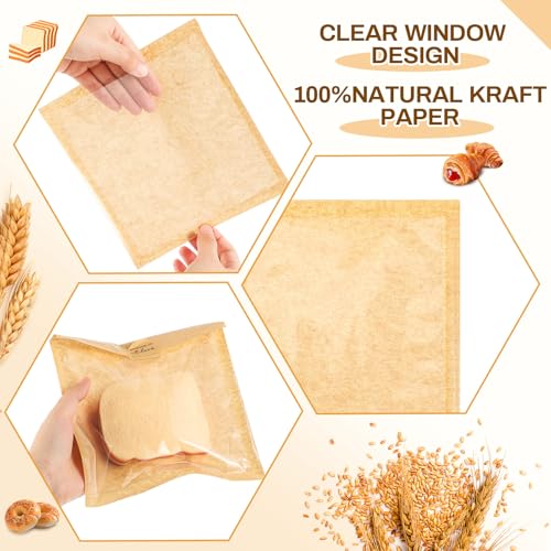 Outus 50 Pcs Cookie Packaging Bags with Seal, 7.1 x 7.5 Inch, Brown - color: Brown, size: 7.1 x 7.5 Inch
