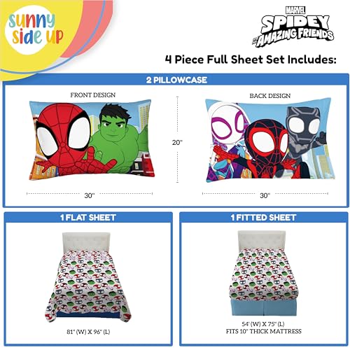 Sunny Side Up Spidey & His Amazing Friends Full Sheet Set - 4 Piece Kids Bedding Set Includes Pillow Cover - Super Soft Superhero Microfiber Sheets Features Miles Morales & Ghost Spider - color: Multi - Spidey & Friends, size: 4 Piece Full
