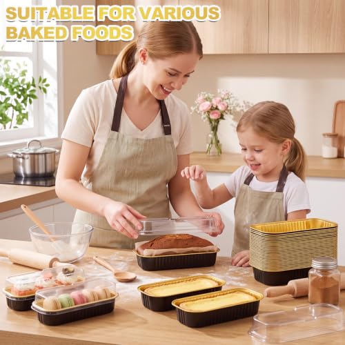 Qunclay 300 Pcs Mini Loaf Pans with Lids 6.8 oz Aluminum Foil, Black - color: Black